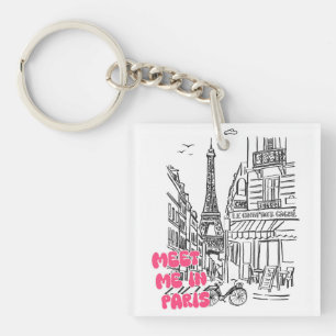 Porte-clefs Rencontrons-nous à Paris – Tour Eiffel & café