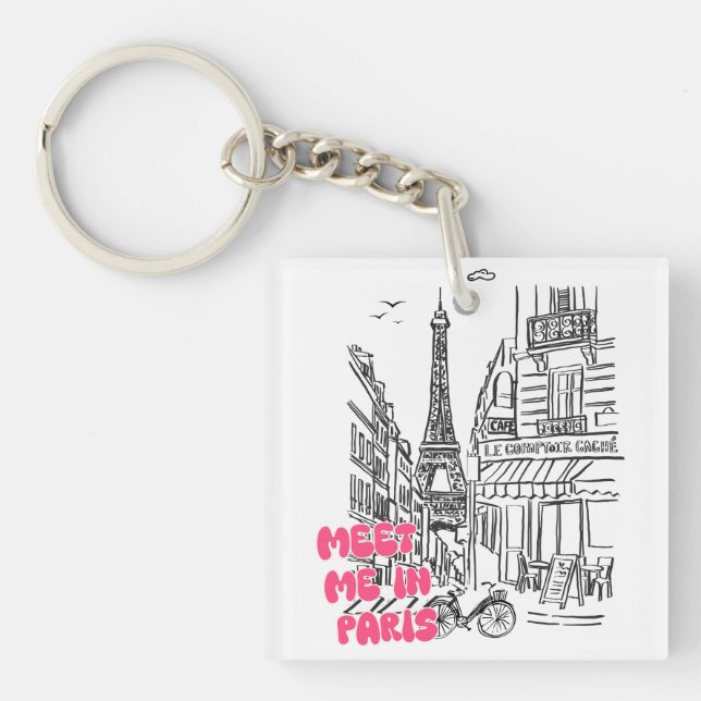 Porte-clefs Rencontrons-nous à Paris – Tour Eiffel & café (Devant)