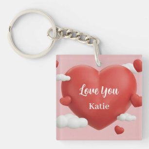 Porte-clefs Rendu 3D d'un cœur rouge vibrant avec un nom perso