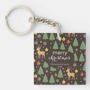 Porte-clefs Renne en aquarelle & Sapin de Noël -