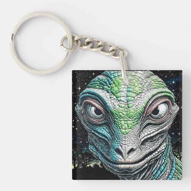 Porte-clefs Reptilian Lizard Homme Alien Extraterrestre En cou (Devant)