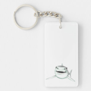 Porte-clefs requin aquarelle souriant gris vert océan animal