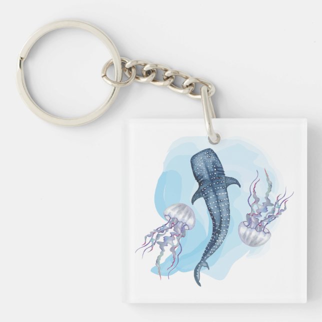 Porte-clefs Requin Baleine. Aquarelle (Devant)