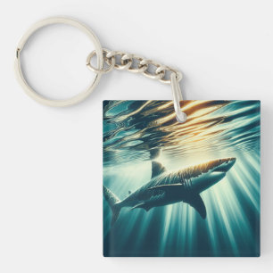 Porte-clefs Requin dans la mer bleue profonde & soleil