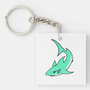 Porte-clefs requin souriant de dessin animé bleu vert océan an