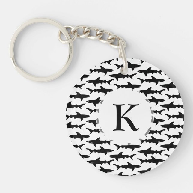 Porte-clefs Requins - motif noir et blanc élégant de requin (Devant)