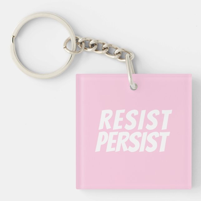Porte-clefs "Resist Persist" rose pâle blanc (Devant)