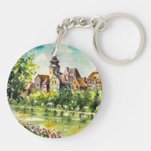Porte-clefs Ressort dans la petite ville sur la rivière
