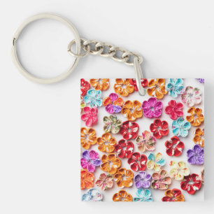 Porte-clefs Ressort tissu cousu artisanal Fleurs Multicolor