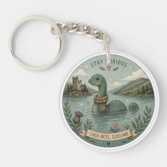 Porte-clefs Restez Curieux Cozy Cryptide Nessie Monstre du Loc (Devant)