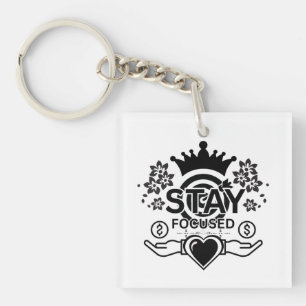 Porte-clefs Restez focalisé - Motivationnel Couronne & Coeur G