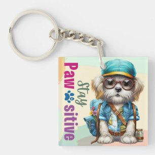 Porte-clefs Restez Pawsitif Chien Mignon Portant Un Sac à Dos