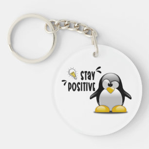 Porte-clefs Restez Positif Avec Un Cartoon De Pingouin Drôle