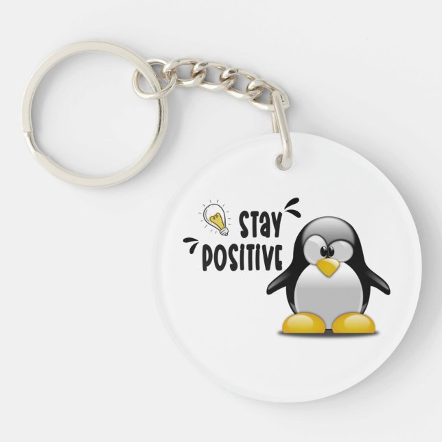 Porte-clefs Restez Positif Avec Un Cartoon De Pingouin Drôle (Devant)