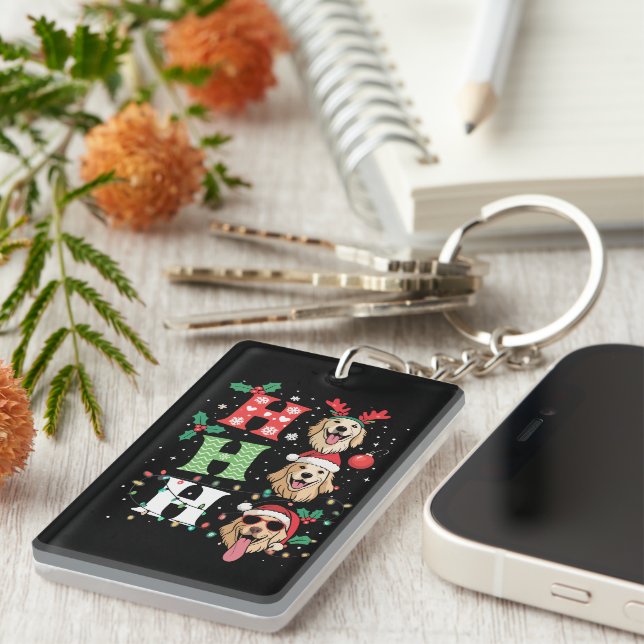 Porte-clefs Rétreinteurs Ho Ho Ho dorés de Noël (Devant droit)