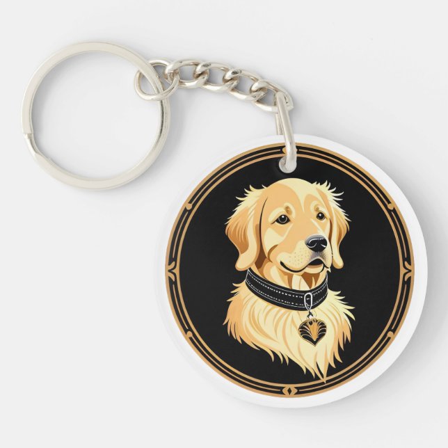 Porte-clefs Retriever doré avec collier élégant (Devant)