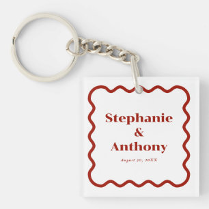Porte-clefs Retro 1950s Wavy Edge Mariage rouge foncé