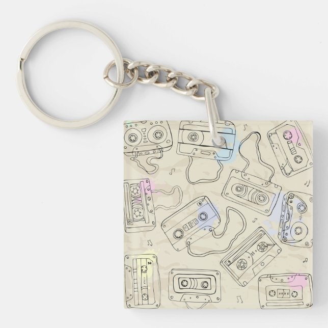 Porte-clefs Retro 80s 90s Nostalgic Cassette Mix Tape Pattern (Devant)