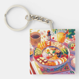 Porte-clefs Retro 90s Anime Japonais Food Bowl Aesthétique