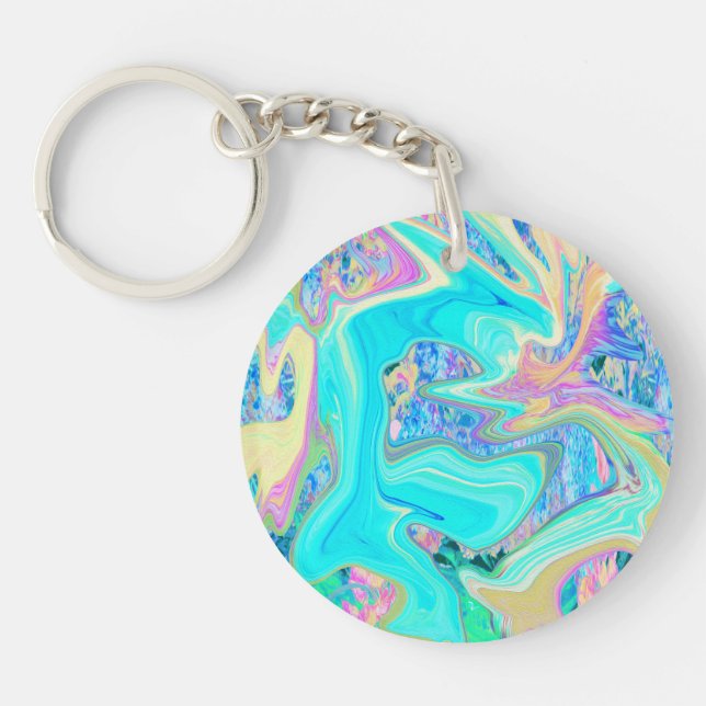 Porte-clefs Retro Aqua Blue Liquid Art sur les Hydrangeas Abst (Devant)