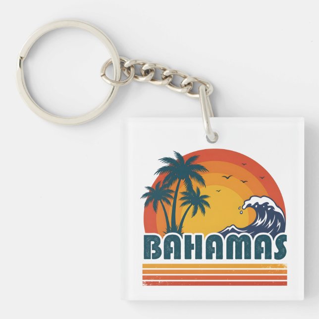 Porte-clefs Retro Bahamas Beach Summer Sunset 70s Palm Tree (Devant)
