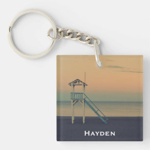 Porte-clefs Retro Beach Lifeguard Tower Sunset personnalisé