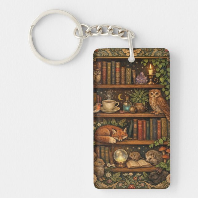 Porte-clefs Retro book lover woodland animals (Devant)