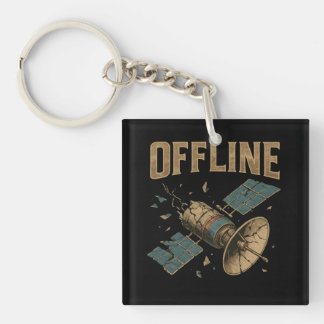 Porte-clefs Retro Broken Satellite "OFFLINE" Space Art