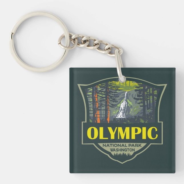 Porte-clefs Retro Illustration du Parc National Olympique (Devant)
