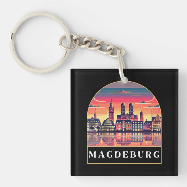 Porte-clefs Retro Magdeburg Skyline (Devant)