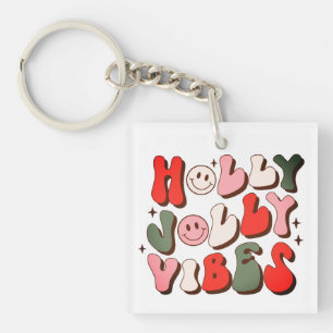 Porte-clefs Retro Noël Holly Jolly Vibes Vacances tendance
