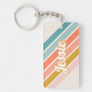 Porte-clefs Retro Pastel Rainbow Nom personnalisé