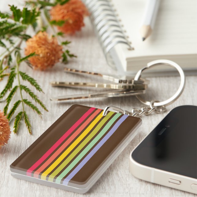 Porte-clefs Retro Rainbow Stripe Brown (Devant droit)