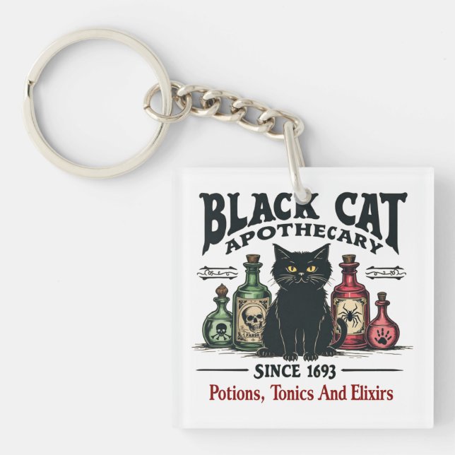 Porte-clefs Rétro Scary Chat noir Apothecary Wicca (Devant)