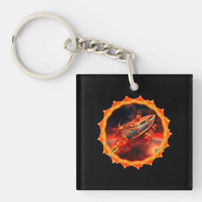 Porte-clefs Retro Steampunk Moon Rocket (Devant)