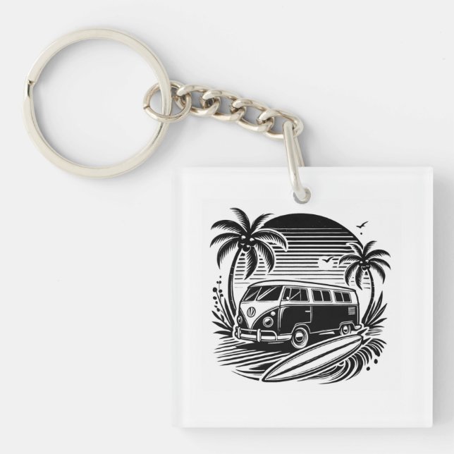 Porte-clefs Retro Surf Van & Palm Trees Design Porte - clé (Devant)