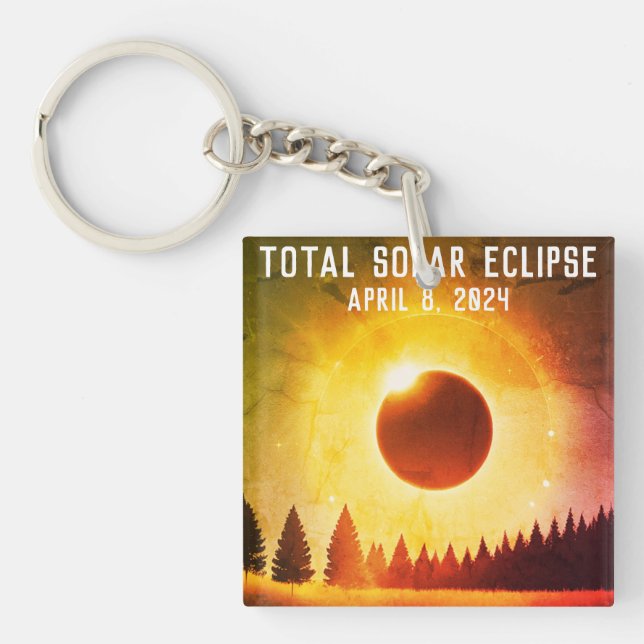 Porte-clefs Rétro Total éclipse solaire 8 avril 2024 paysage (Devant)