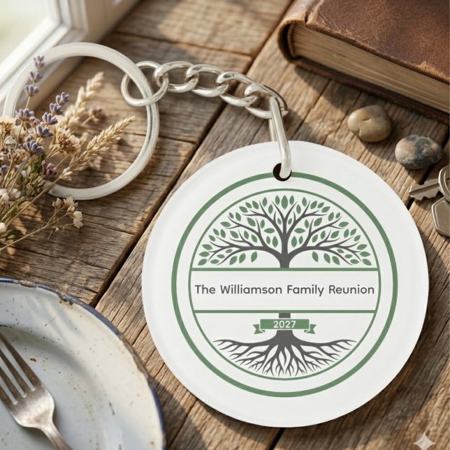 Porte-clefs Réunion de famille des racines de l'arbre du patri (Family reunion keepsake keychain)