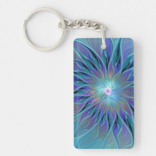 Porte-clefs Rêve de fleur abstraite fractale violet bleu