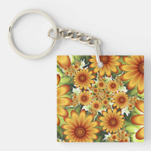 Porte-clefs Rêve floral, fleurs modernes abstraites Art fracta