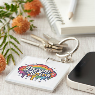 Porte-clefs Rêver en couleur Citation positive arc-en-ciel