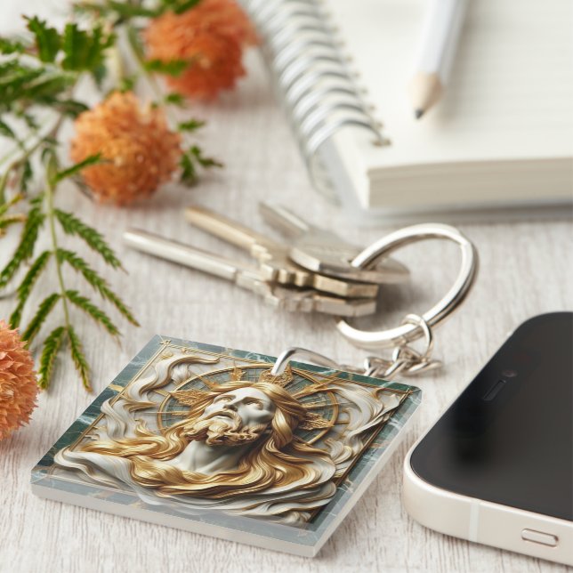 Porte-clefs Révérence Régale Jésus En Or (Devant Droit)