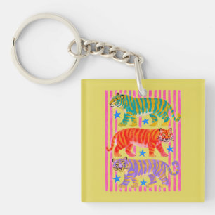 Porte-clefs rêves de tigre arc-en-ciel
