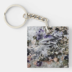 Porte-clefs Rhodochrosite Pyrite Fluorite Tourmaline Art