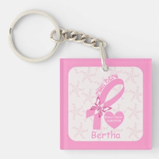Porte-clefs Ribbon rose Survivant du cancer du sein et bordure