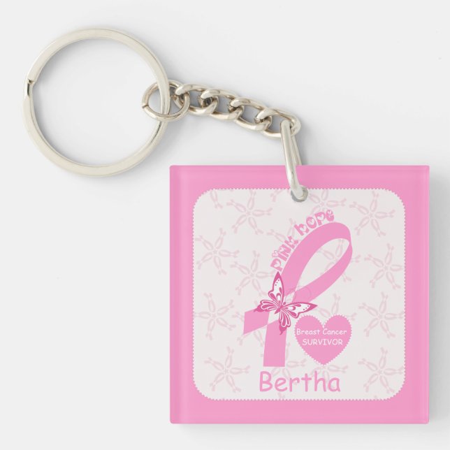 Porte-clefs Ribbon rose Survivant du cancer du sein et bordure (Devant)