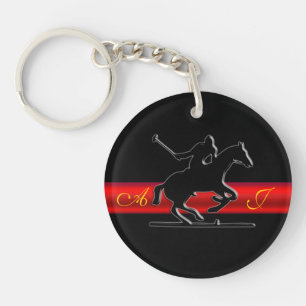 Porte-clefs Rider Polo Noir, Monogramme, bande chromée rouge