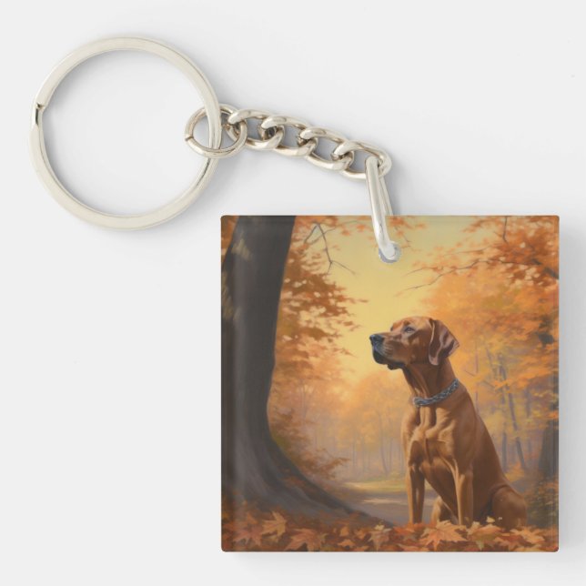 Porte-clefs Ridgeback rhodésien dans les feuilles d'automne qu (Devant)