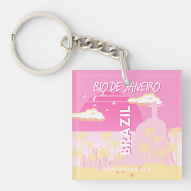Porte-clefs Rio de Janeiro Brésil Voyage Art rose illustration (Devant)