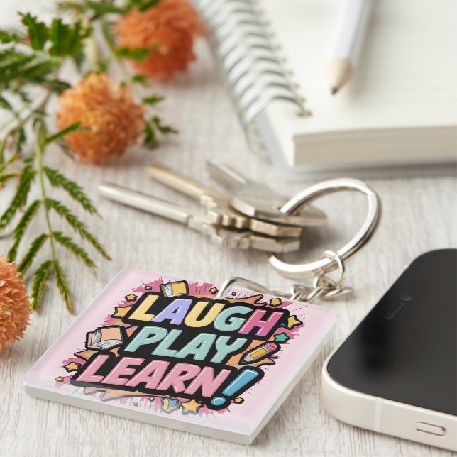 Porte-clefs Rire, Jouer, Apprendre le rose (Devant Droit)